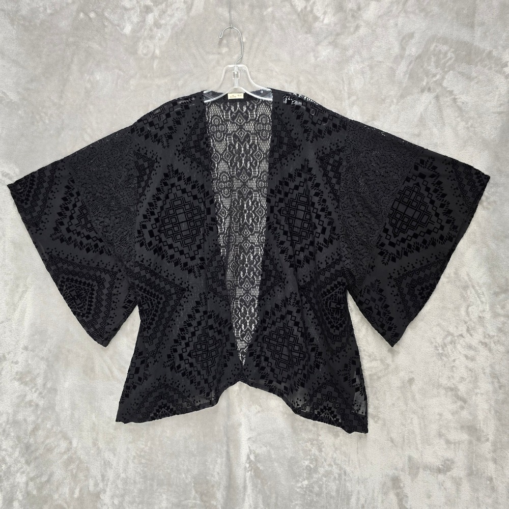 Hollister Kimono Cardigan Women OS Black Lace Geometric Open Front Whimsigoth - Picture 6 of 16